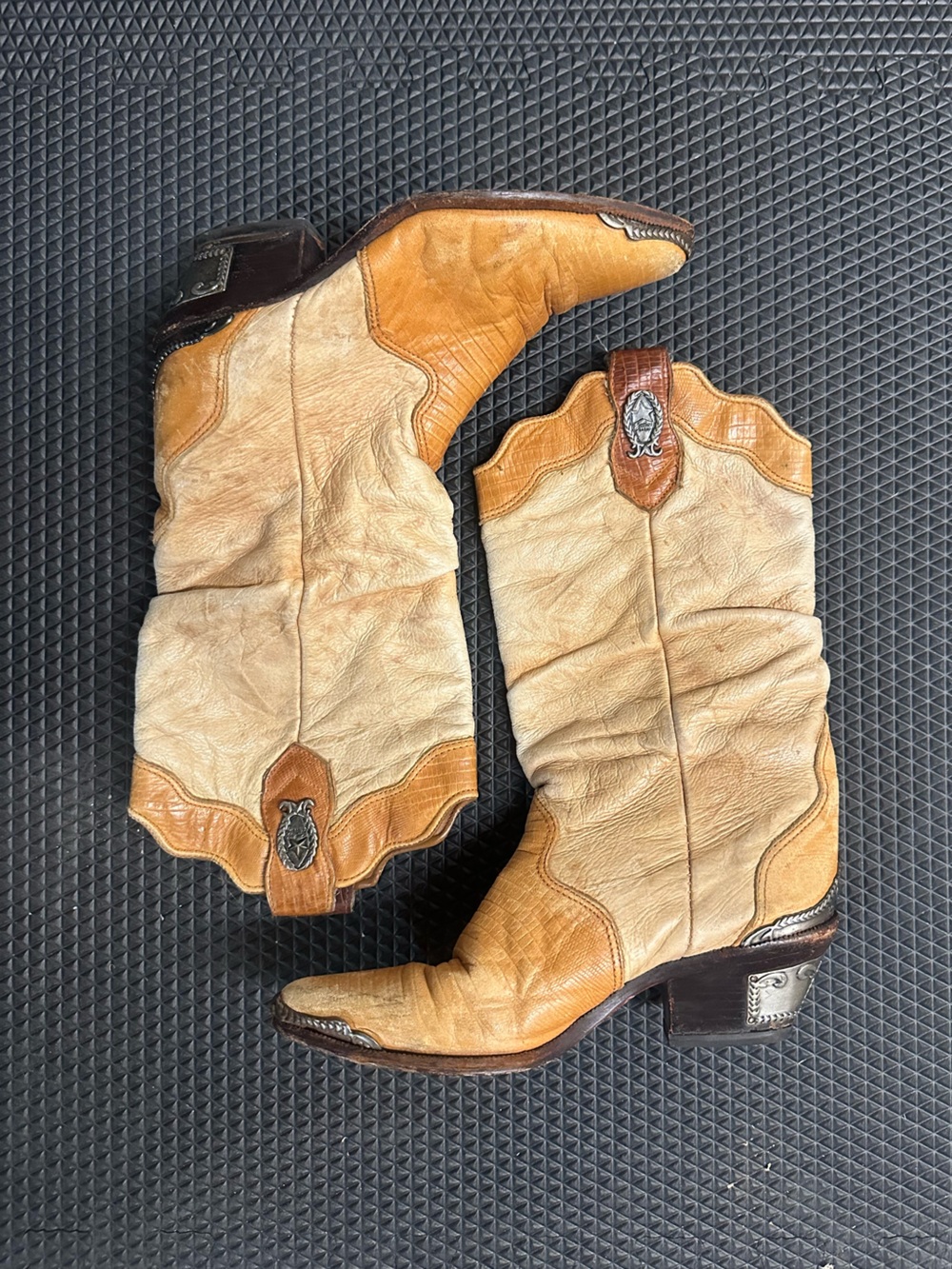 Western Leather Cowboy Boots with Steel - Tan & Brown